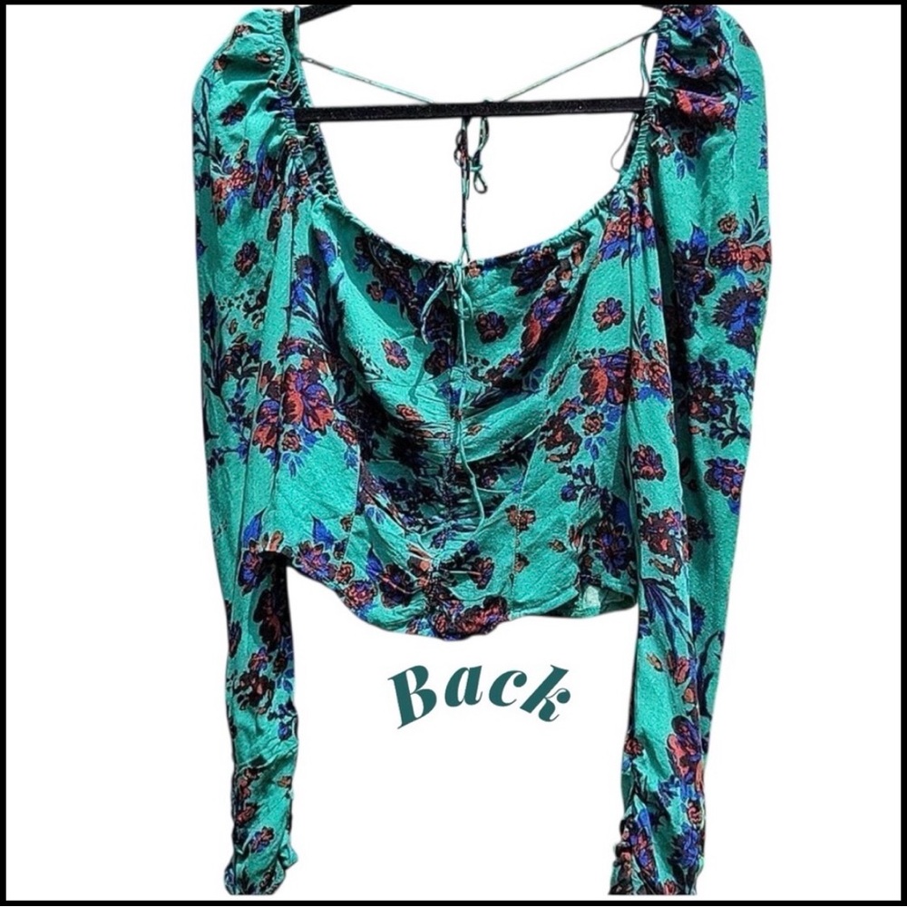 Free people Green Floral Cropped Top Romantic Fairycore  Whimsigoth Boho SZ S - Picture 4 of 6